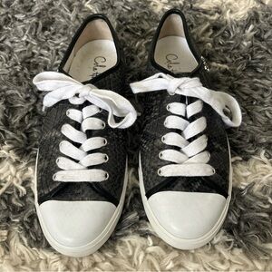 Cole Haan Womens Shoes Size 7 B Laurie Leather Snakeskin Print Black Sneakers